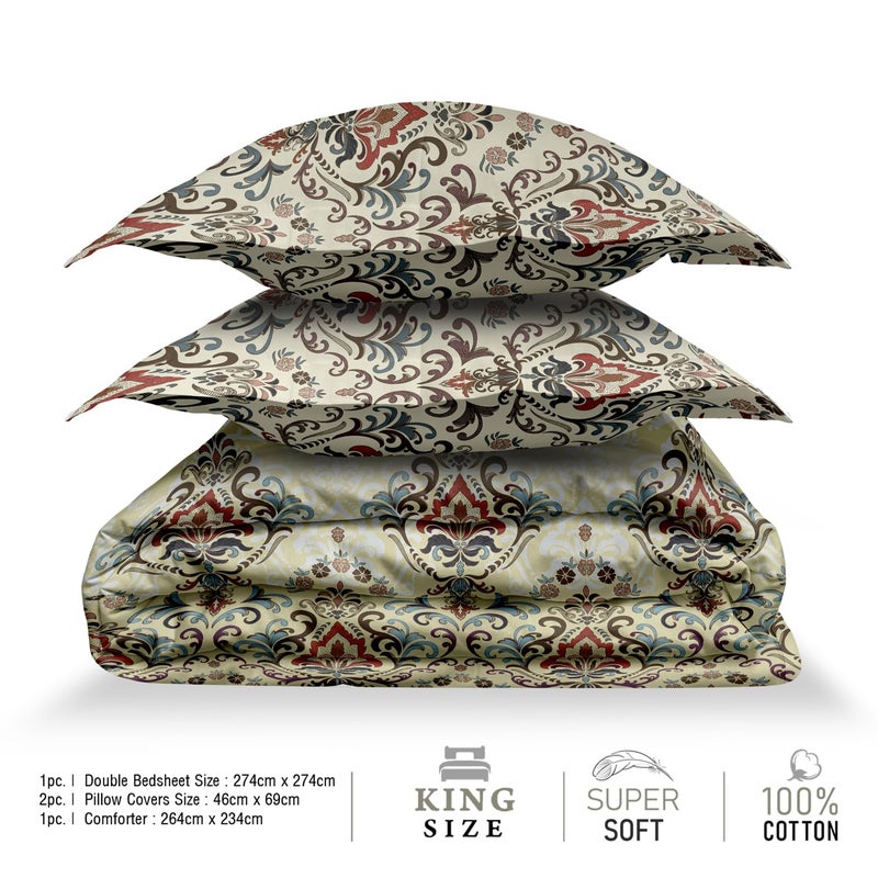 LABHAM Rangriti 180TC Pure Cotton 4Pc King Size Bedding Set with Bedsheet 108x 108 Comforter 90 x 108 2pc Pillow Covers - Image 3