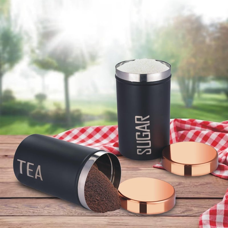 DARAZ Stainless Steel Round CanisterKitchen Storage for Tea and Sugar pack of 2 Black Copper - Image 1