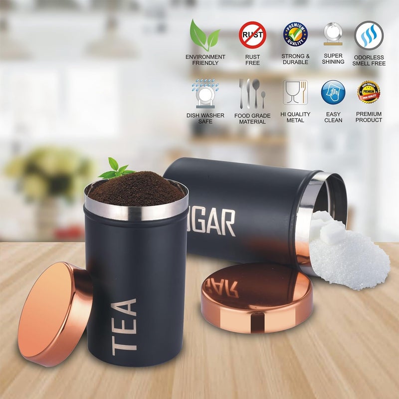 DARAZ Stainless Steel Round CanisterKitchen Storage for Tea and Sugar pack of 2 Black Copper - Image 2