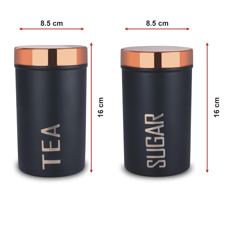 DARAZ Stainless Steel Round CanisterKitchen Storage for Tea and Sugar pack of 2 Black Copper - Image 3