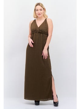 Women Plain Maxi Dress, Brown