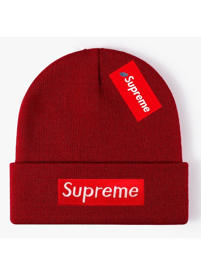 Supreme White Box Logo Rib Knit Beanie (Burgundy)