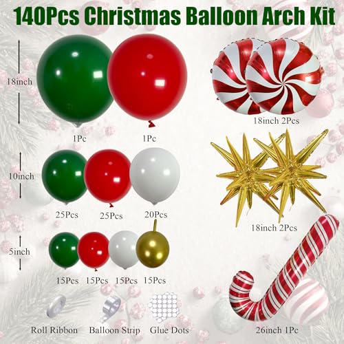 Ceeulvu Christmas Balloon Arch Kit Red Green Gold White Balloon Garland with Star Candy Cane Foil Balloons for Xmas Party - Image 5