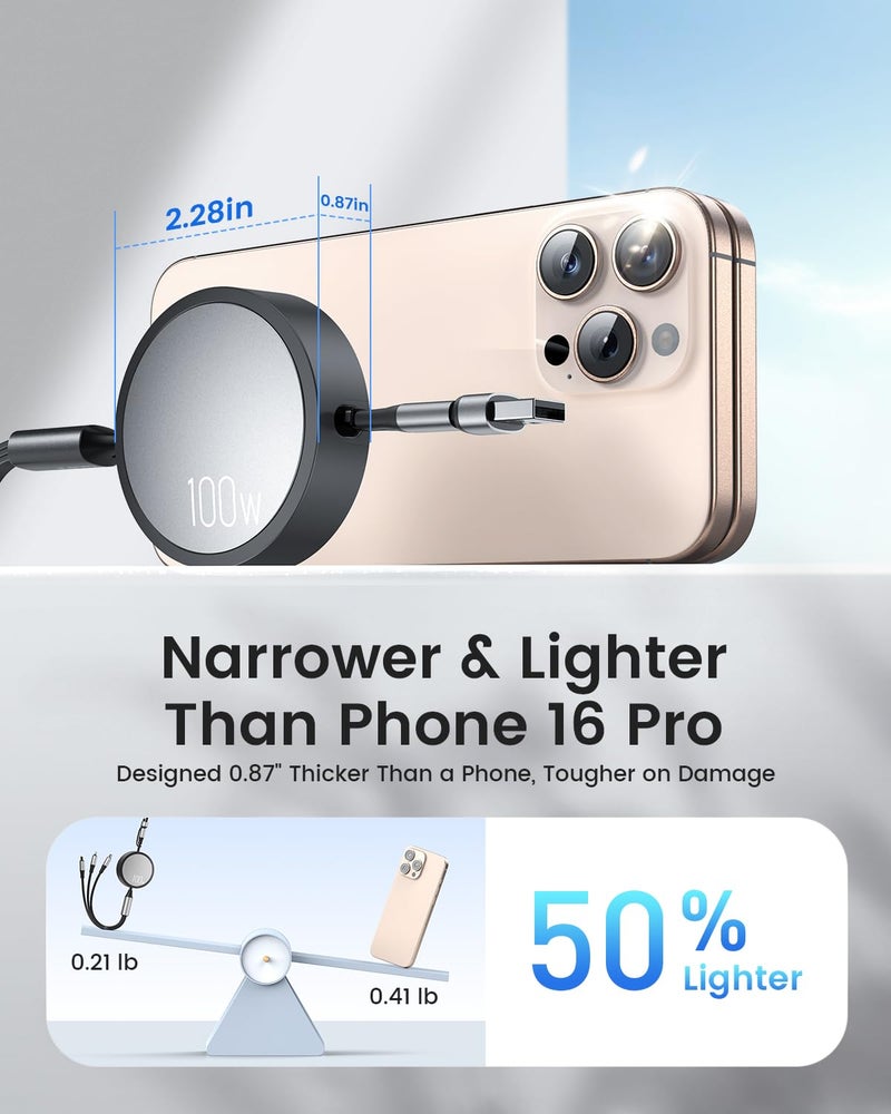 CAFELE 100W Multi Charging Cable, 6-in-1 Retractable USB C/A Cable, 5A Fast Charger Cord for Multiple Devices with Type C/L/Micro Ports for Phone 17 16 15 14 Pro Max, S24/S23, MBook, Pad (3.6ft) - Image 5