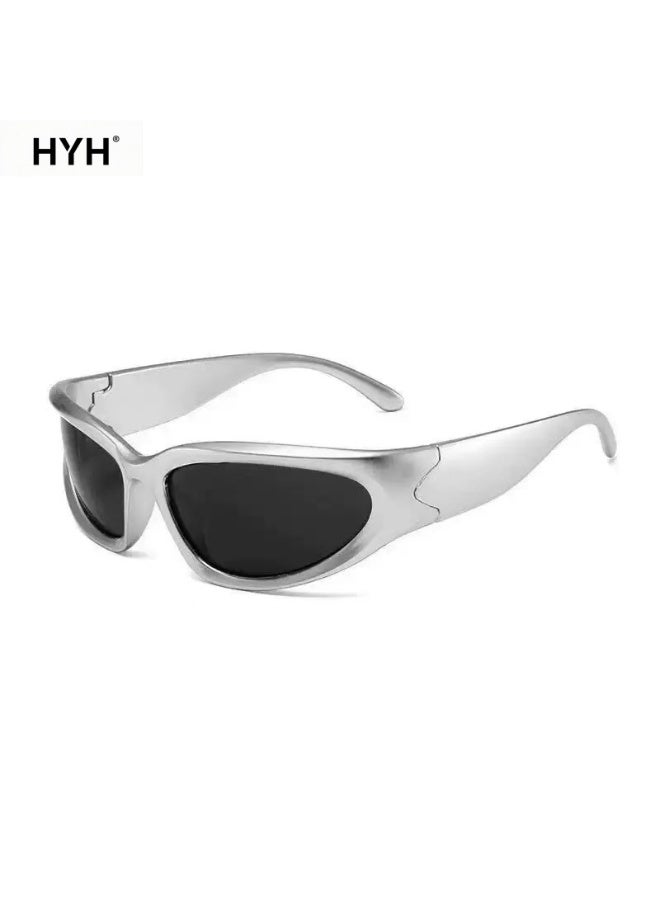 HYH Y2K Cyberpunk Silver Sunglasses for Men & Women, Futuristic Techwear Wrap Around Sunglasses, Fashion UV400 Protection Cycling Goggles - Image 1