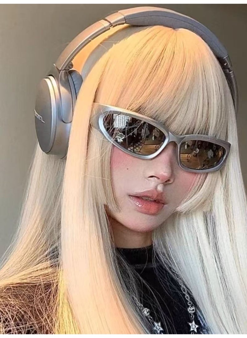 HYH Y2K Cyberpunk Silver Sunglasses for Men & Women, Futuristic Techwear Wrap Around Sunglasses, Fashion UV400 Protection Cycling Goggles - Image 2