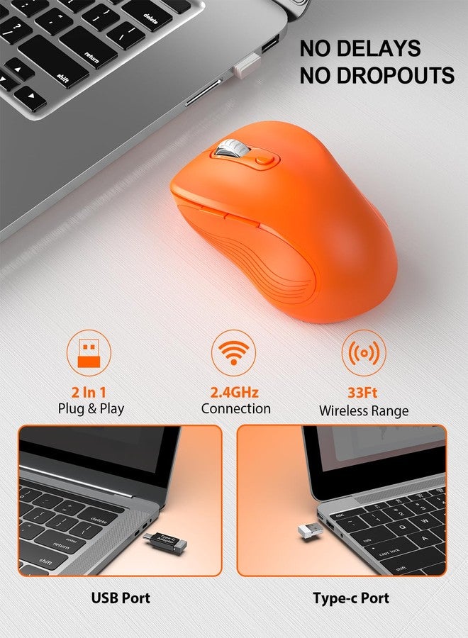 Trueque Wireless Mouse for Laptop, 2.4GHz Ergonomic Computer Mouse with Back & Forward Buttons, 3-Level DPI, 6 Buttons, Optical USB Cordless Mice for Windows Chromebook MacBook PC (Orange) - Image 2