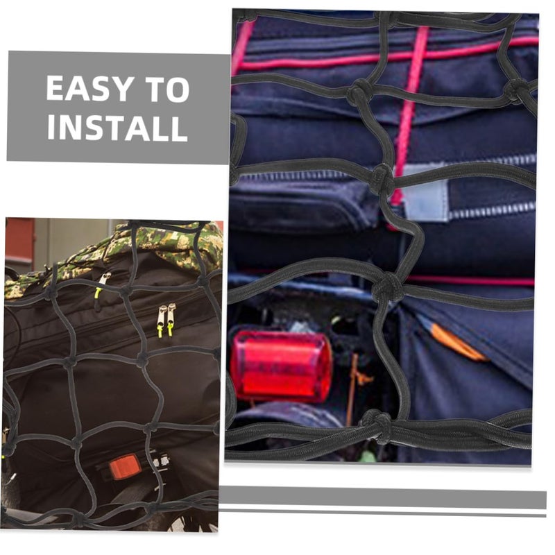 2Pcs Elastic Cargo Net with Hooks for Motorcycle Helmet Luggage Secure Black - Image 4