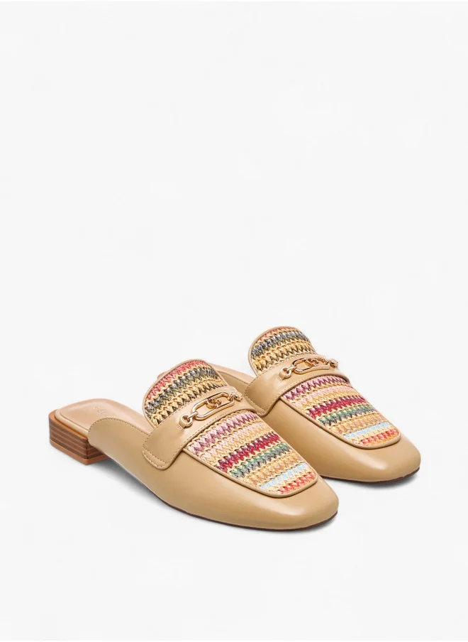 Celeste Women's Embroidered Slip-On Mules with Metal Accent