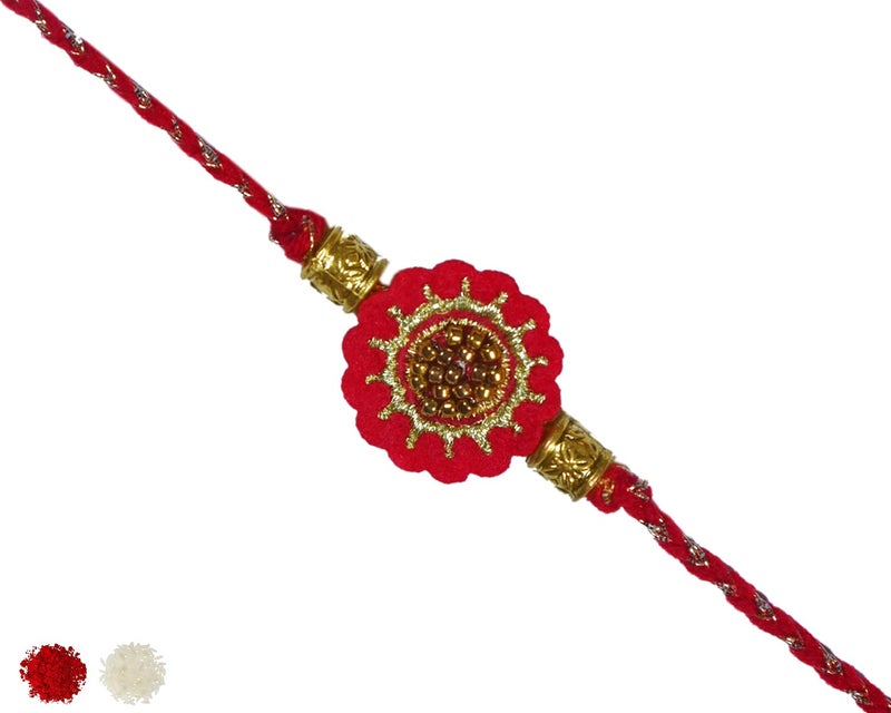 MASQ by Q-One Designer Rakhi Combo Set with Roli Chawal & Moli for Men (Pack of 3) | Embroidered Handcrafted Raksha Bandhan Bracelet for Brother - Image 4