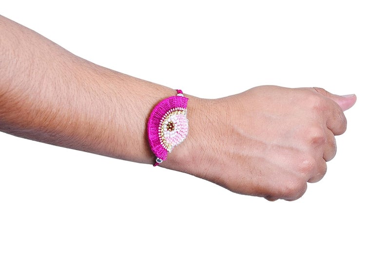 MASQ by Q-One Designer Rakhi Combo Set with Roli Chawal & Moli for Men (Pack of 3) | Embroidered Handcrafted Raksha Bandhan Bracelet for Brother - Image 3