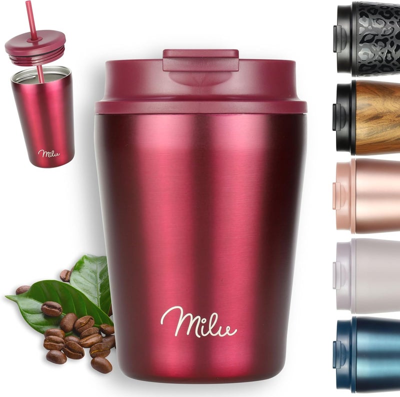 Milu Thermal Mug 300 ml - 100% Leak-Proof - Stainless Steel Coffee Mug to Go Insulated with Straw Keeps 10 Hours Hot / 20 Hours Cold, BPA-Free (Berry, 300 ml) - Image 1