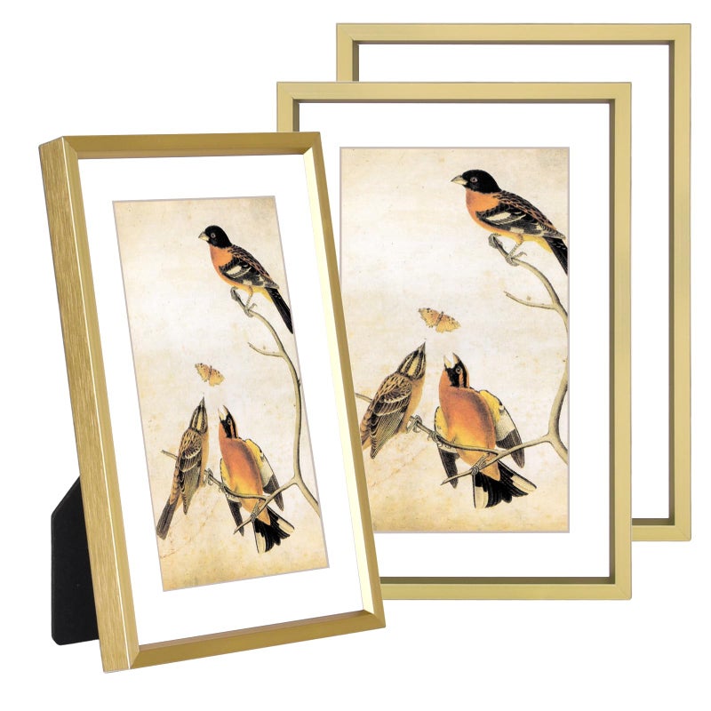 BKABOT 5x7 Picture Frame Set of 3, Brass Metal Photo Frames with HD Glass, Fits 4x6 with Mat or 5x7 without Mat, Wall Hanging and Table Display - Image 1
