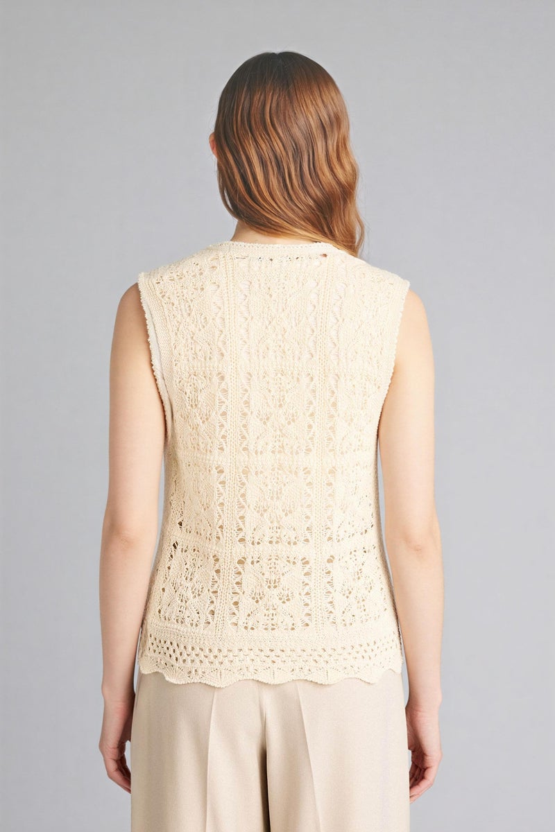 DeFacto Beige Woman Regular Fit Crew Neck Knitwear Vest Casual - Image 4