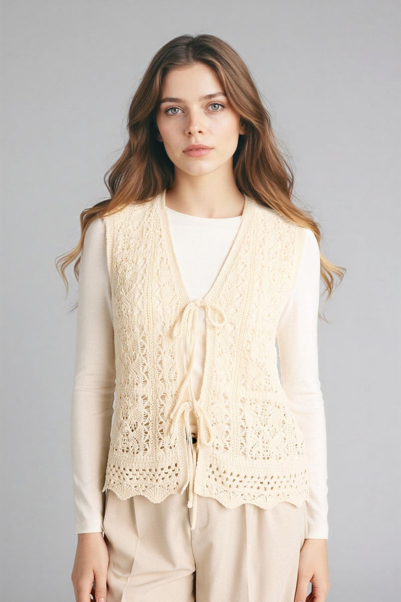 DeFacto Beige Woman Regular Fit Crew Neck Knitwear Vest Casual - Image 3