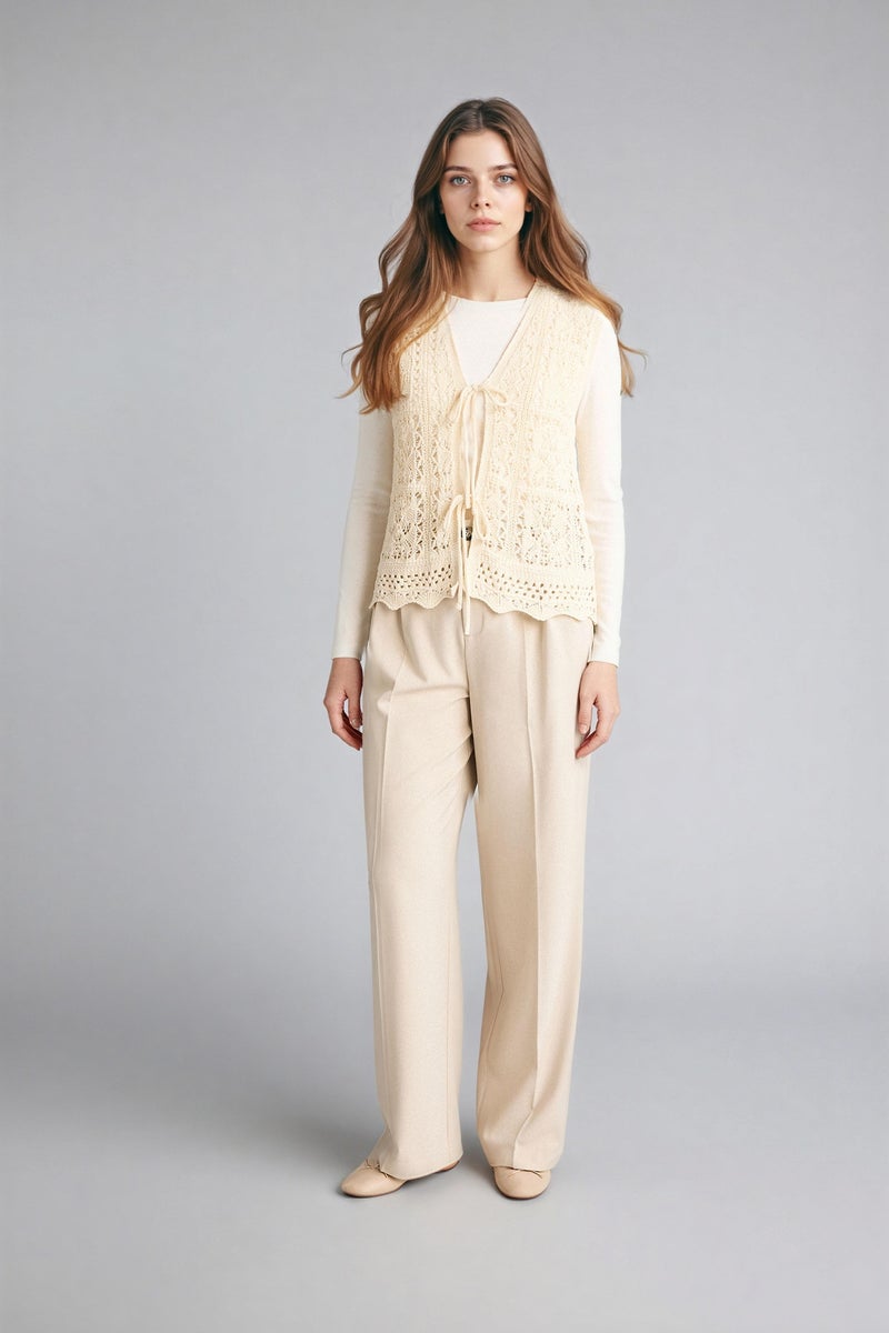 DeFacto Beige Woman Regular Fit Crew Neck Knitwear Vest Casual - Image 2