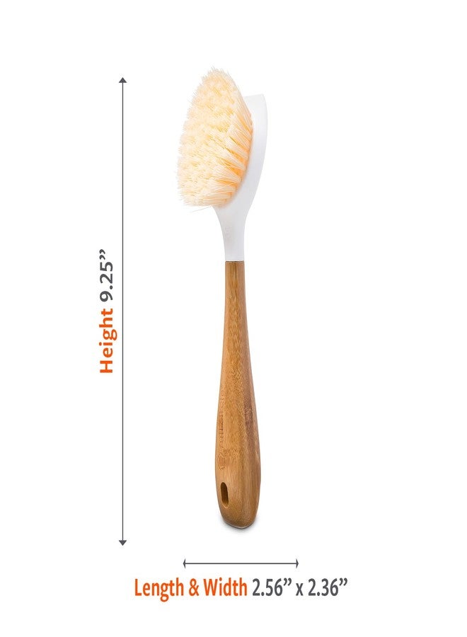 Full Circle Be Good Kitchen Dish Brush with Bamboo Handle - Long Handle Dish Scrubber with Tough Bristles, White 2pk - Image 3