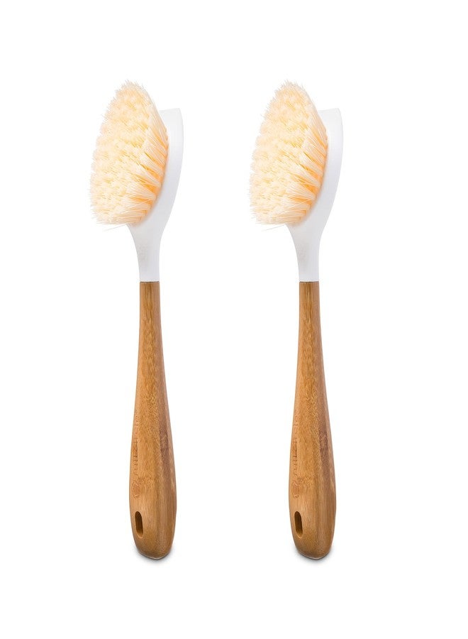 Full Circle Be Good Kitchen Dish Brush with Bamboo Handle - Long Handle Dish Scrubber with Tough Bristles, White 2pk - Image 1