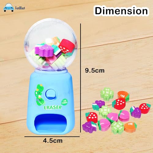 FunBlast Machine Eraser Set – 15 Pcs Fruit Shaped Eraser Dispenser Toy, Mini Kawaii Erasers for Kids, Fancy Erasers for School & Office, Stationery Supplies, Birthday Return Gift for Kids (Pink) - Image 2