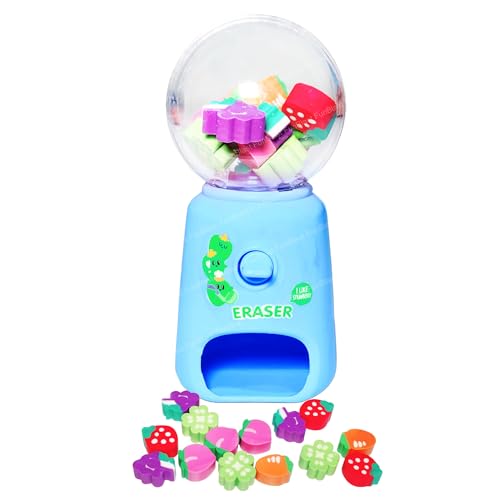 FunBlast Machine Eraser Set – 15 Pcs Fruit Shaped Eraser Dispenser Toy, Mini Kawaii Erasers for Kids, Fancy Erasers for School & Office, Stationery Supplies, Birthday Return Gift for Kids (Pink) - Image 1