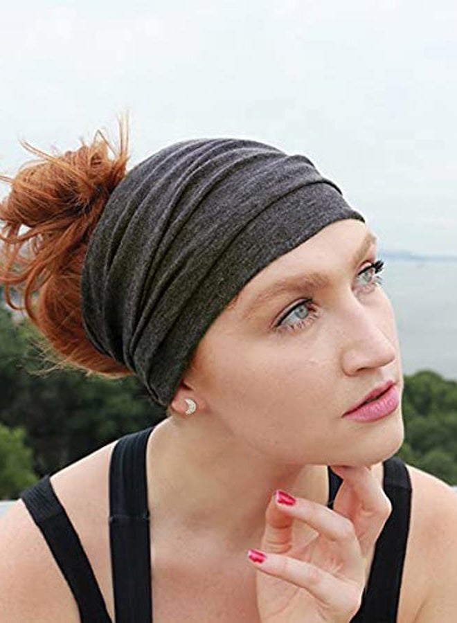 Huachi أربطة رأس عريضة للنساء - أربطة رأس أنيقة باللون الأسود - أربطة شعر سميكة كبيرة - تربان أفريقي رياضي لليوغا - ملحقات شعر (عبوة من 4) - Image 5