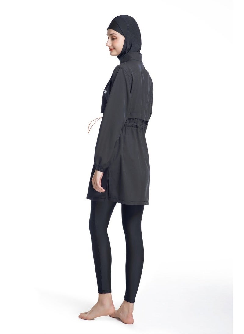 3-Piece Muslim Women's Conservative Swimwear Set Summer Casual Comfortable UV Protection Long Sleeve Zip-Up Swimsuit Lightweight Beach Attire - Image 3