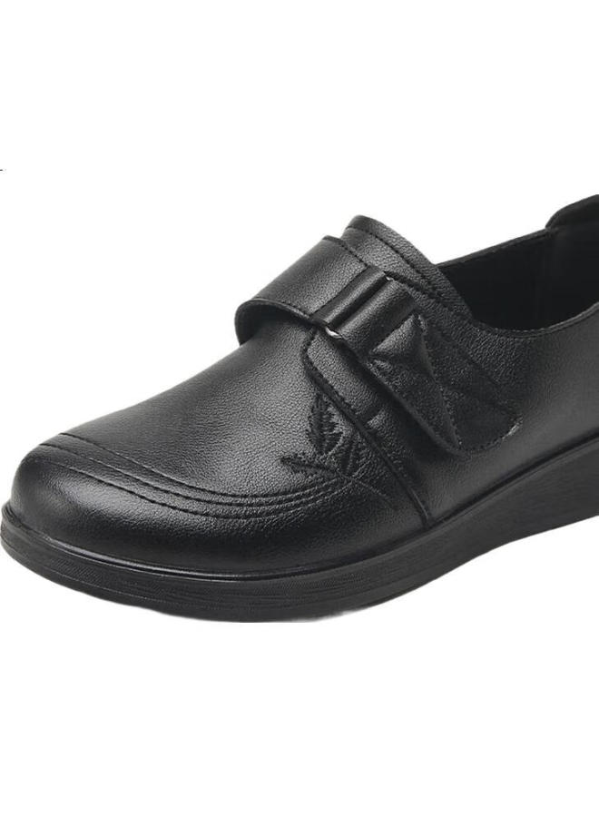 Egchi Mom Shoes Casual Top Layer Cowhide Soft Bottom Single Shoes Non-Slip Flat Bottom Walking Leather Shoes H2168 Black 35 - Image 3