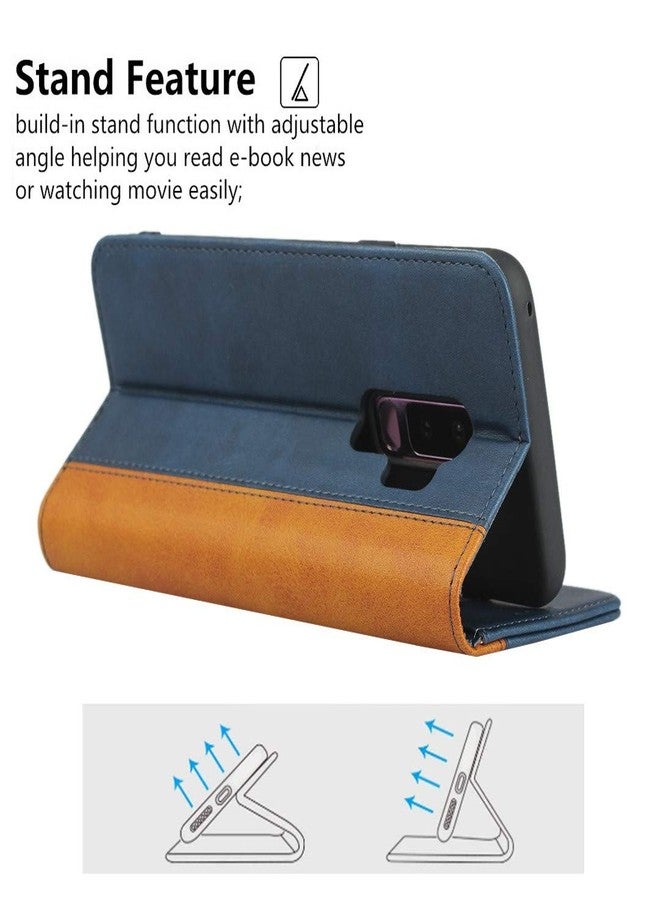 iCoverCase for Samsung Galaxy S9 Plus Wallet Case, Premium PU Magnetic Leather Card Slots Holder Kickstand Soft TPU Flip Cover Case for Galaxy S9 Plus (Blue+Khaki) - Image 4