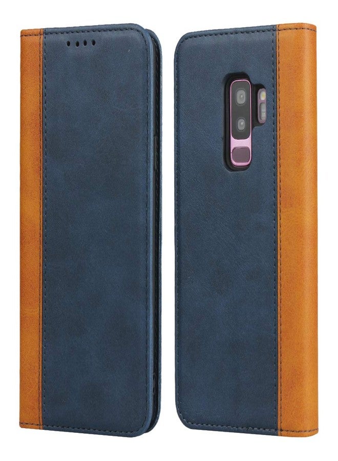 iCoverCase for Samsung Galaxy S9 Plus Wallet Case, Premium PU Magnetic Leather Card Slots Holder Kickstand Soft TPU Flip Cover Case for Galaxy S9 Plus (Blue+Khaki) - Image 1