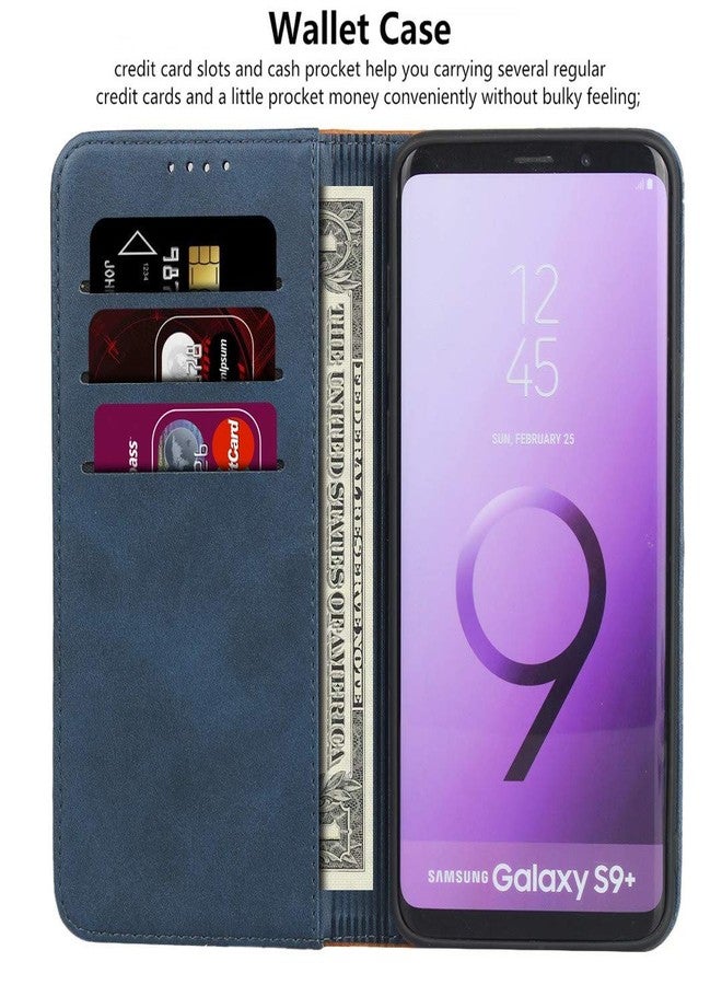 iCoverCase for Samsung Galaxy S9 Plus Wallet Case, Premium PU Magnetic Leather Card Slots Holder Kickstand Soft TPU Flip Cover Case for Galaxy S9 Plus (Blue+Khaki) - Image 3