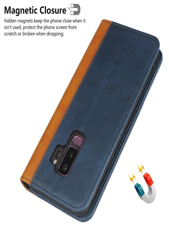 iCoverCase for Samsung Galaxy S9 Plus Wallet Case, Premium PU Magnetic Leather Card Slots Holder Kickstand Soft TPU Flip Cover Case for Galaxy S9 Plus (Blue+Khaki) - Image 5