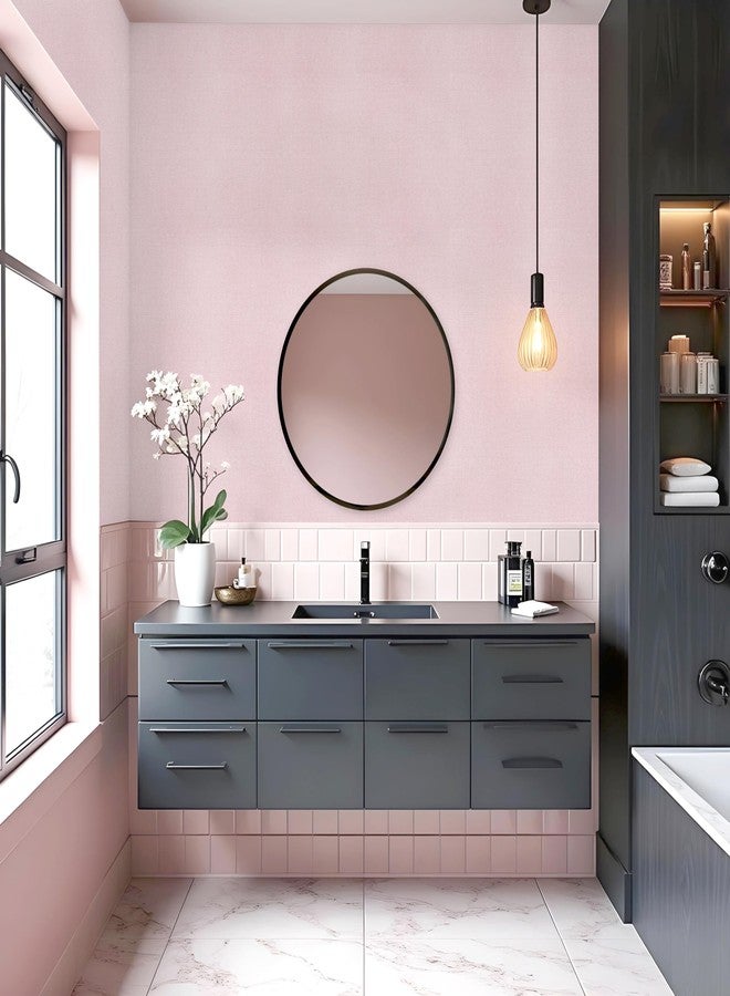 lenify Pink Grasscloth Peel and Stick Wallpaper Textured Contact Paper 15.7inch x 118.1inch Faux Linen Vintage Grasscloth Contact Paper Self Adhesive Removable Wallpaper Vinyl - Image 5