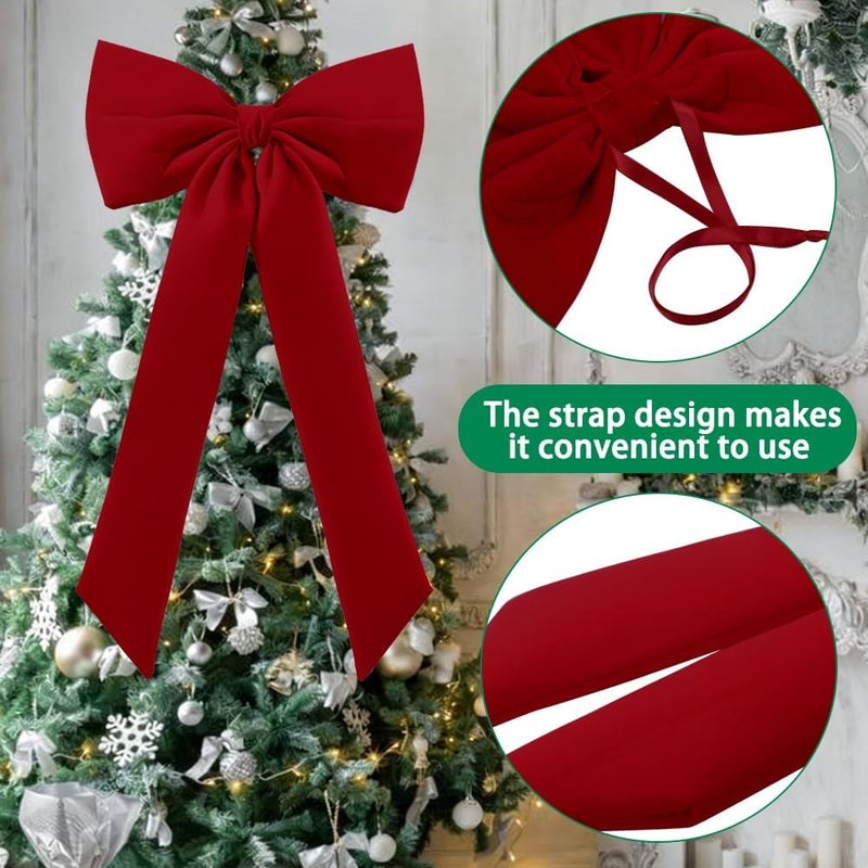 Celltestria Large Christmas Bow Ornament 15x30 Inch Velvet Giant Wreath Bows Xmas Tree Topper Ribbon Hanging Bows for Christmas Holiday Home Wall Outdoor Indoor Party Garland Crafts Decoration(Red) - Image 4