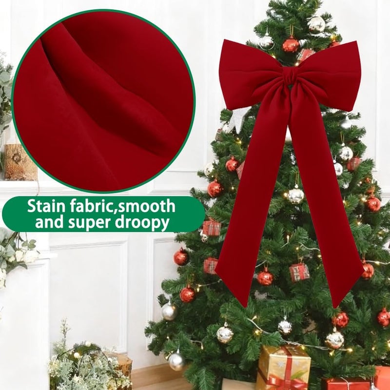 Celltestria Large Christmas Bow Ornament 15x30 Inch Velvet Giant Wreath Bows Xmas Tree Topper Ribbon Hanging Bows for Christmas Holiday Home Wall Outdoor Indoor Party Garland Crafts Decoration(Red) - Image 3