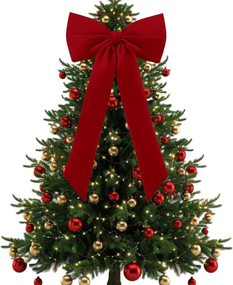 Celltestria Large Christmas Bow Ornament 15x30 Inch Velvet Giant Wreath Bows Xmas Tree Topper Ribbon Hanging Bows for Christmas Holiday Home Wall Outdoor Indoor Party Garland Crafts Decoration(Red) - Image 1