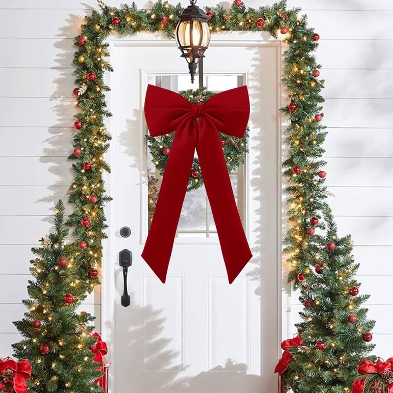 Celltestria Large Christmas Bow Ornament 15x30 Inch Velvet Giant Wreath Bows Xmas Tree Topper Ribbon Hanging Bows for Christmas Holiday Home Wall Outdoor Indoor Party Garland Crafts Decoration(Red) - Image 5