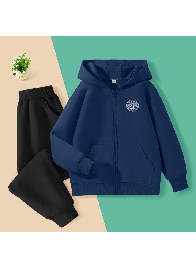 Badibadi Boys' Sets, 25 Years Autumn, Medium To Large Boys' Lightweight Hooded Jacket Zippered Sweatshirt Athletic Wear Autumn Clothing - Image 2