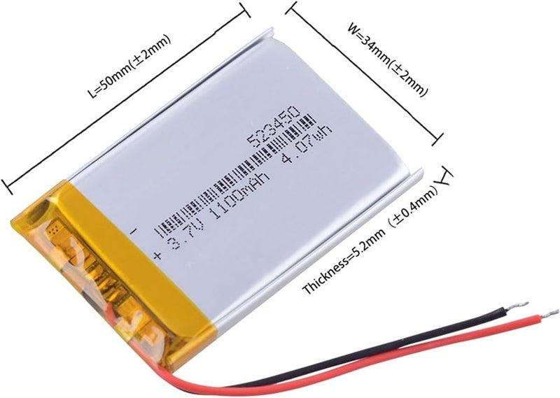 523450 2W 1100mAh 3 7V Rechargeable Lithium Battery 1PCS - Image 3