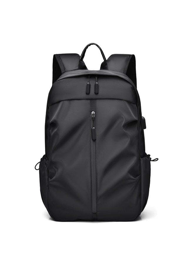 Men Solid Casual Large Capacity Backpack Lightweight Business Men High School Student Teenager Outdoor Travel Zipper Laptop Bag With Charging Port - Image 1