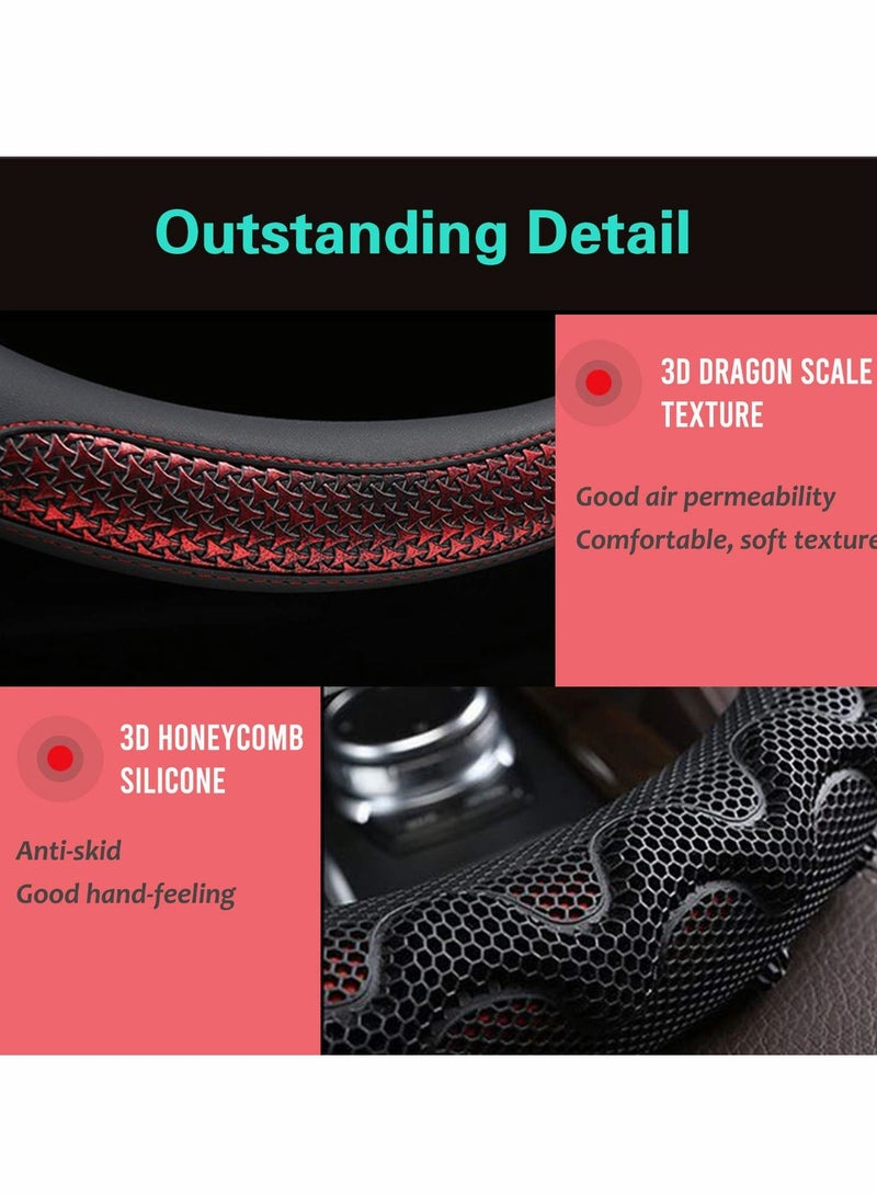 Excefore Steering Wheel Cover Universal 15 inch, Microfiber Leather Viscose, Great Grip with 3D Honeycomb Anti-Slip Design, Red - Image 3