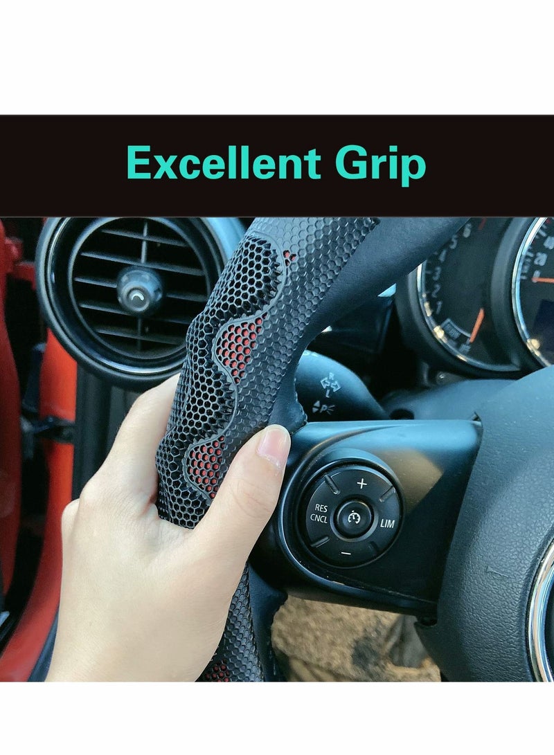 Excefore Steering Wheel Cover Universal 15 inch, Microfiber Leather Viscose, Great Grip with 3D Honeycomb Anti-Slip Design, Red - Image 4