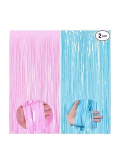 Boxwoods Pastel Pink and Blue Foil Fringe Curtain Backdrop For Birthday Baby Shower And Gender Reveal Party Decoration  - Image 1