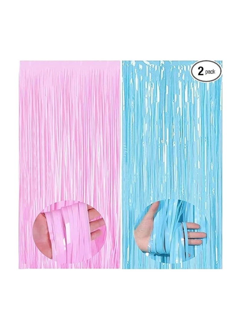 Boxwoods Pastel Pink and Blue Foil Fringe Curtain Backdrop For Birthday Baby Shower And Gender Reveal Party Decoration - Image 1
