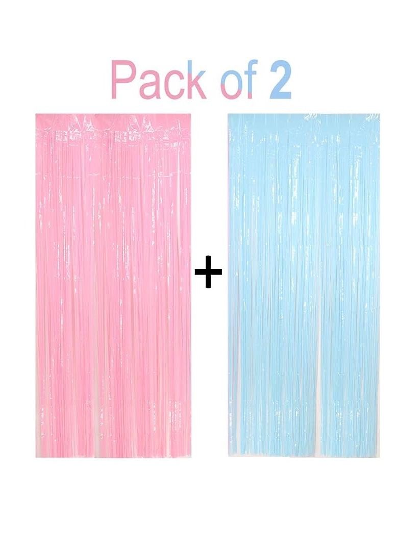 Boxwoods Pastel Pink and Blue Foil Fringe Curtain Backdrop For Birthday Baby Shower And Gender Reveal Party Decoration - Image 2