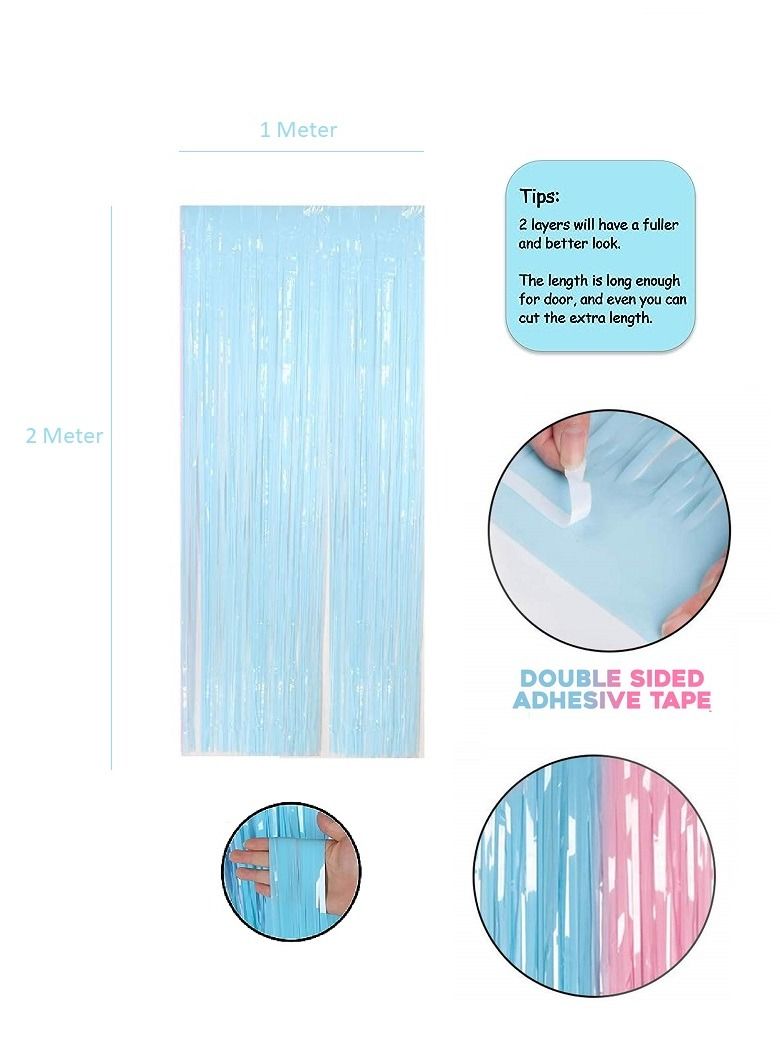 Boxwoods Pastel Pink and Blue Foil Fringe Curtain Backdrop For Birthday Baby Shower And Gender Reveal Party Decoration - Image 3