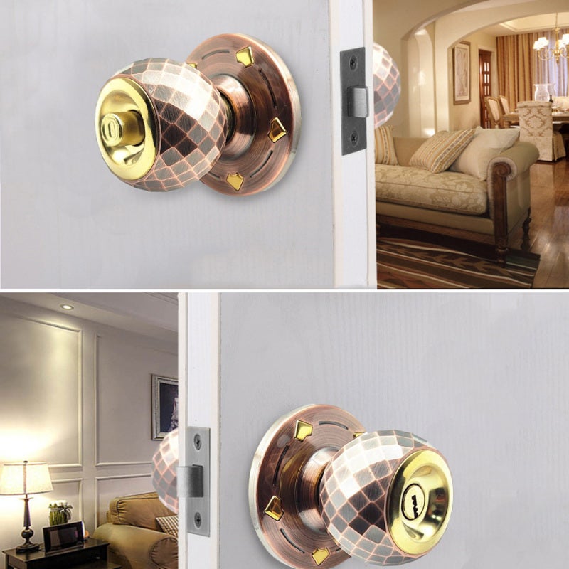 Red Bronze Door Knob With Lock: Aluminum Alloy Heavy-Duty - Artistic Diamond Ball Design Brass Core Computer Key for Front & Interior Wooden Doors - Image 5