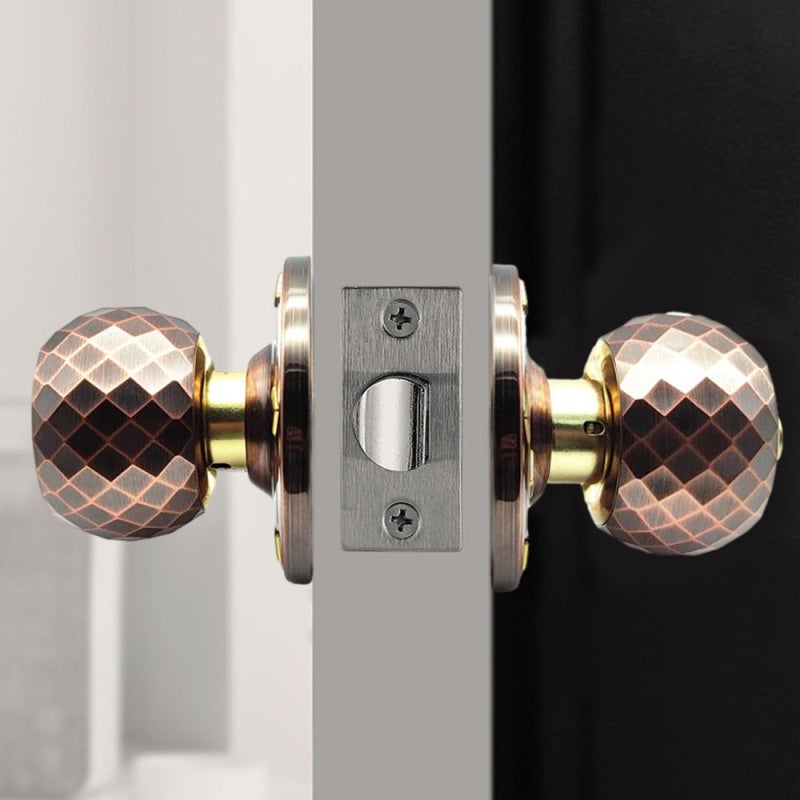Red Bronze Door Knob With Lock: Aluminum Alloy Heavy-Duty - Artistic Diamond Ball Design Brass Core Computer Key for Front & Interior Wooden Doors - Image 2
