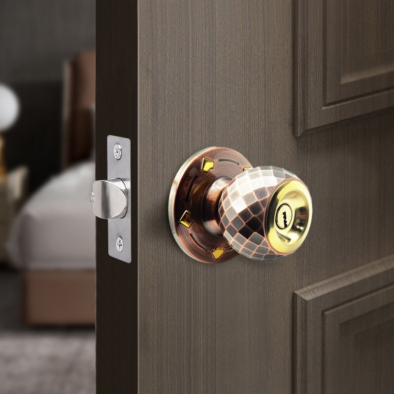 Red Bronze Door Knob With Lock: Aluminum Alloy Heavy-Duty - Artistic Diamond Ball Design Brass Core Computer Key for Front & Interior Wooden Doors - Image 4