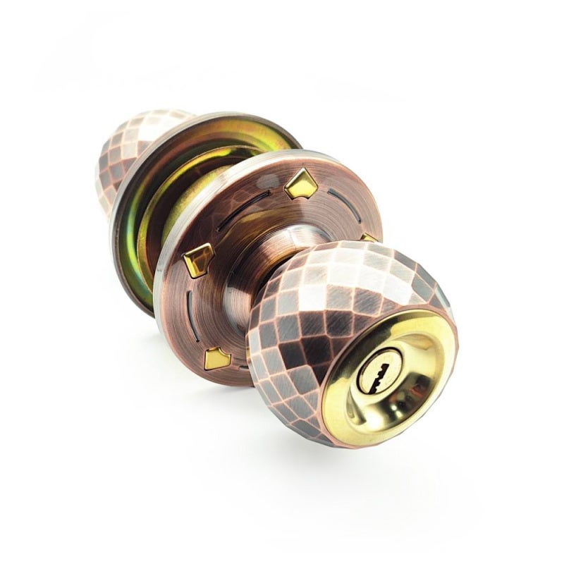 Red Bronze Door Knob With Lock: Aluminum Alloy Heavy-Duty - Artistic Diamond Ball Design Brass Core Computer Key for Front & Interior Wooden Doors - Image 1