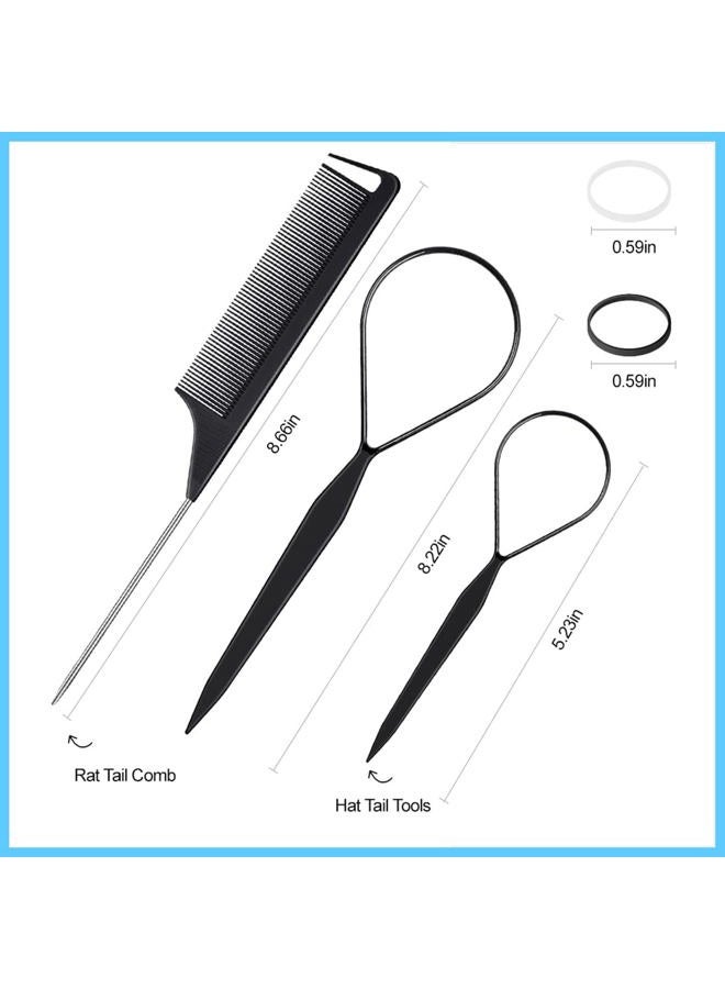 IKOCO Topsy Tail Hair Styling Set, IKOCO - 1000pcs Hair Elastics (500 Clear, 500 Black), 2 Loop Tools, 1 Rat Tail Comb - Image 2